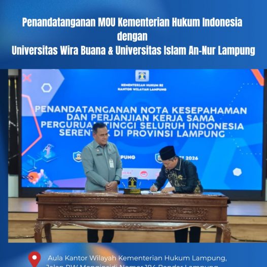 Penandatanganan MOU Kementerian Hukum Indonesia dengan Universitas Wira Buana dan Universitas Islam An-Nur Lampung
